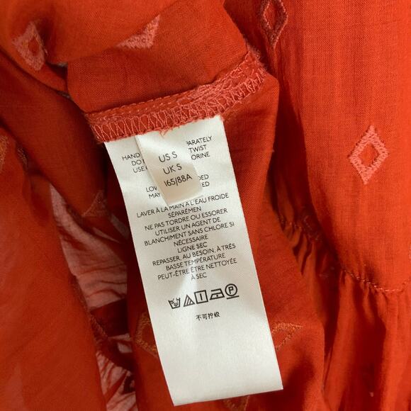 Anthropologie Pilcro Tiered Embroidered Tunic Top in Dark Orange Women's Small - Picture 5 of 6